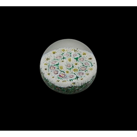 Millefiori Art Glass Paperweight Packed Cane Gold Green White 3 Inch - Picture 2 of 11